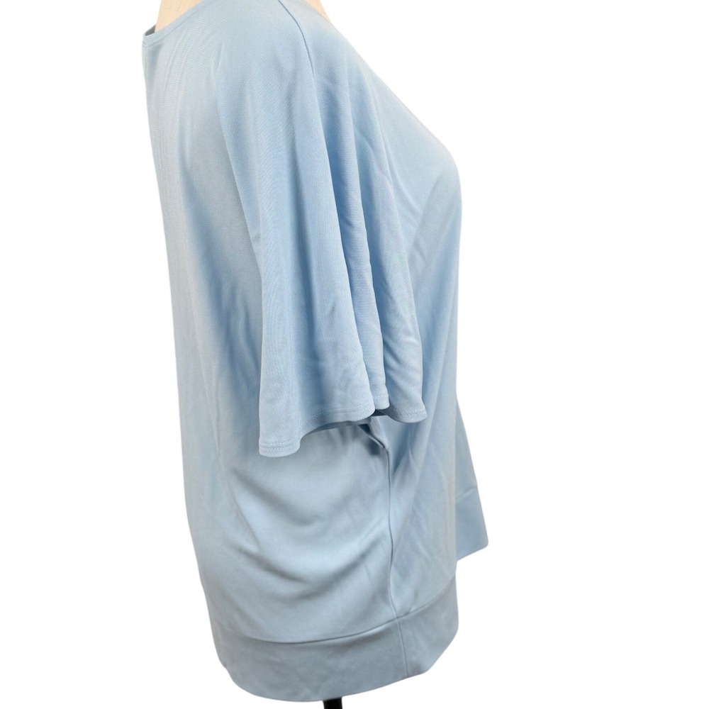 Josephine Chaus L Light Blue Boat Neck SS Knit Top Banded Hem Coastal Airy Flowy - Picture 5 of 9